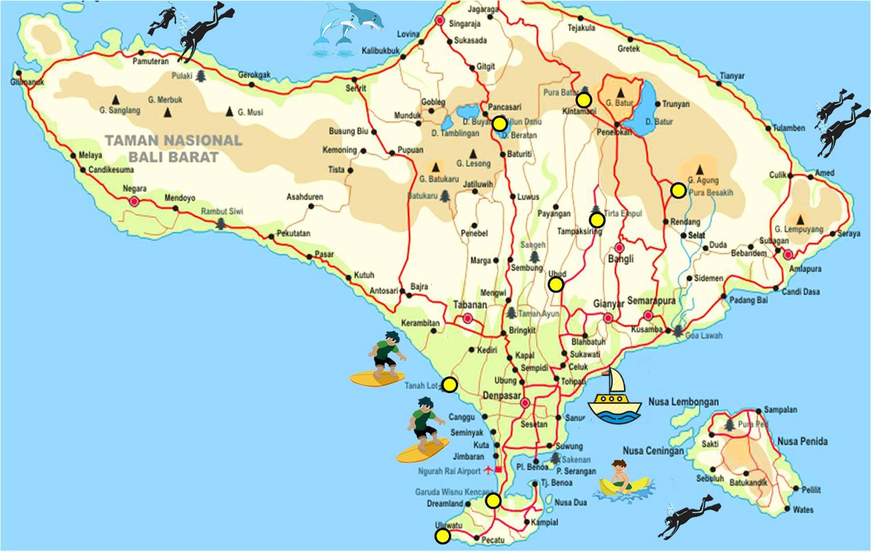 Top Tourist Attraction and Places Map of Bali Indonesia – Tourist ...