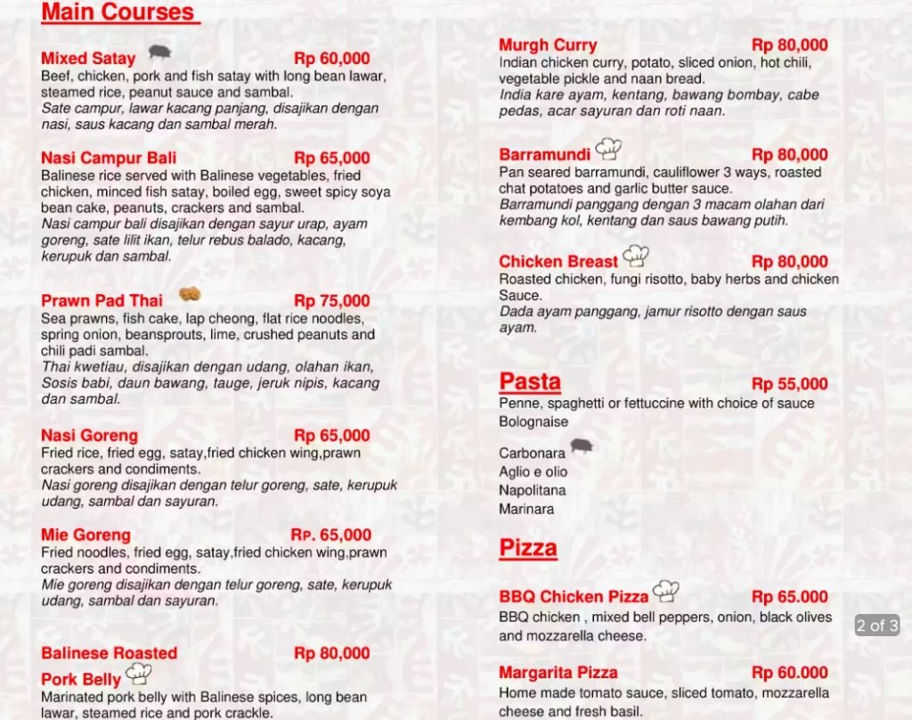 Bali Food Price List at Annette Stephens blog