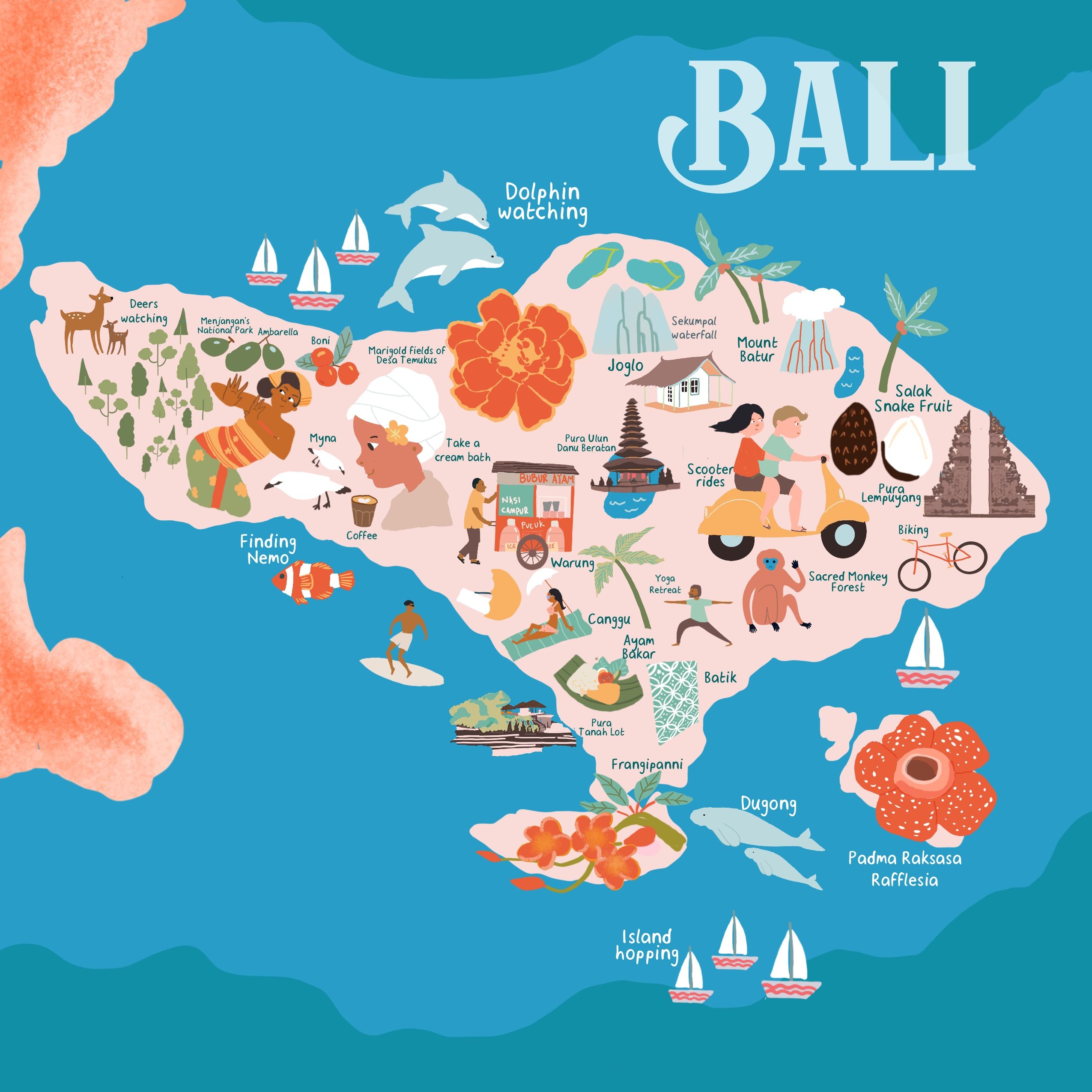 Illustration | Lisa Wee Studio | Bali map, Bali travel, Trip planning