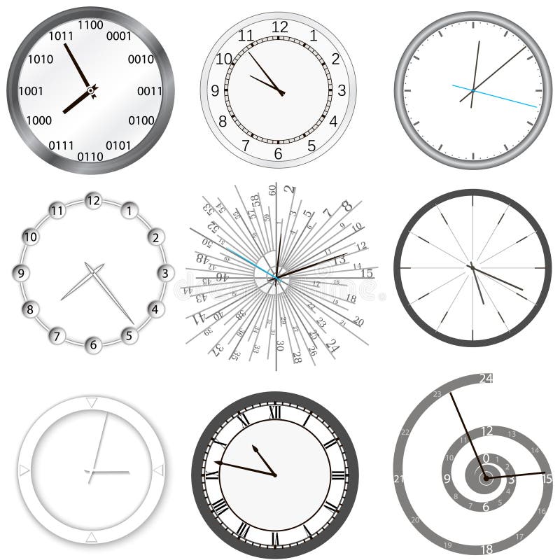 Clock Dial Face Vector Illustrations Set Stock Vector - Illustration of ...