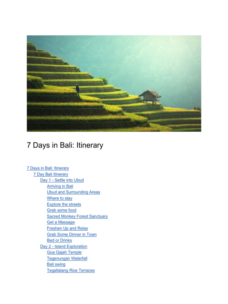 Bali Itinerary 7 Days | PDF | Bali